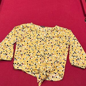 West Kei Mustard Tie-Front Abstract Print Blouse
